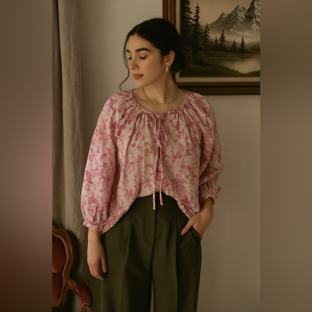 Hyacinthe House || Pink and White Abstract Floral Maisie Top